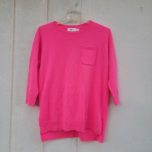 Vineyard Vines Women 100% Cashmere Sweater Bright Hot Pink 3/4 Sleeves top - Picture 1 of 3